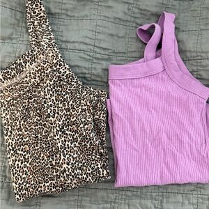 Leopard Print and Purple Ribbed Women's Tops